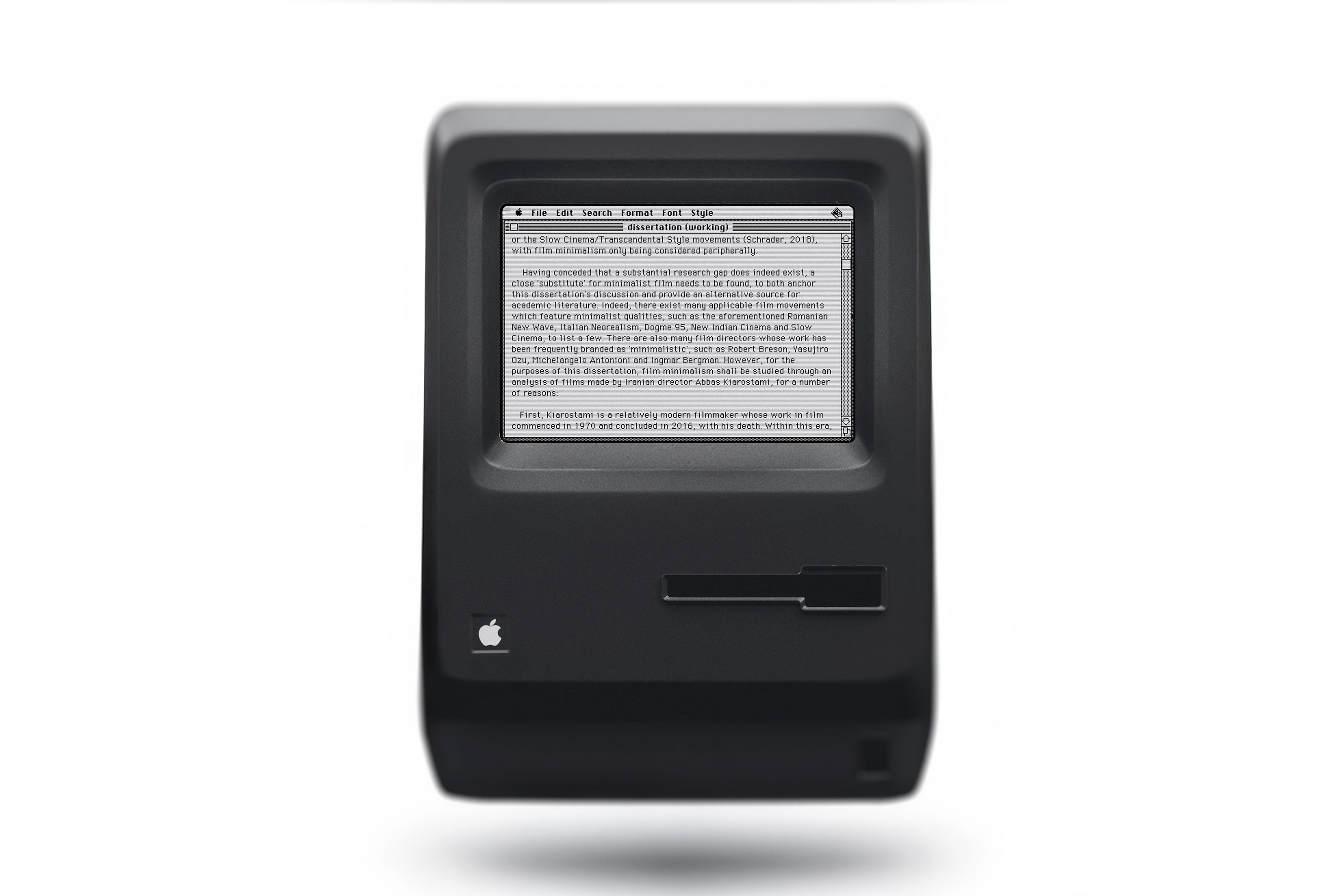 Computer rendered mockup of James Borg's bachelor dissertation, being drafted